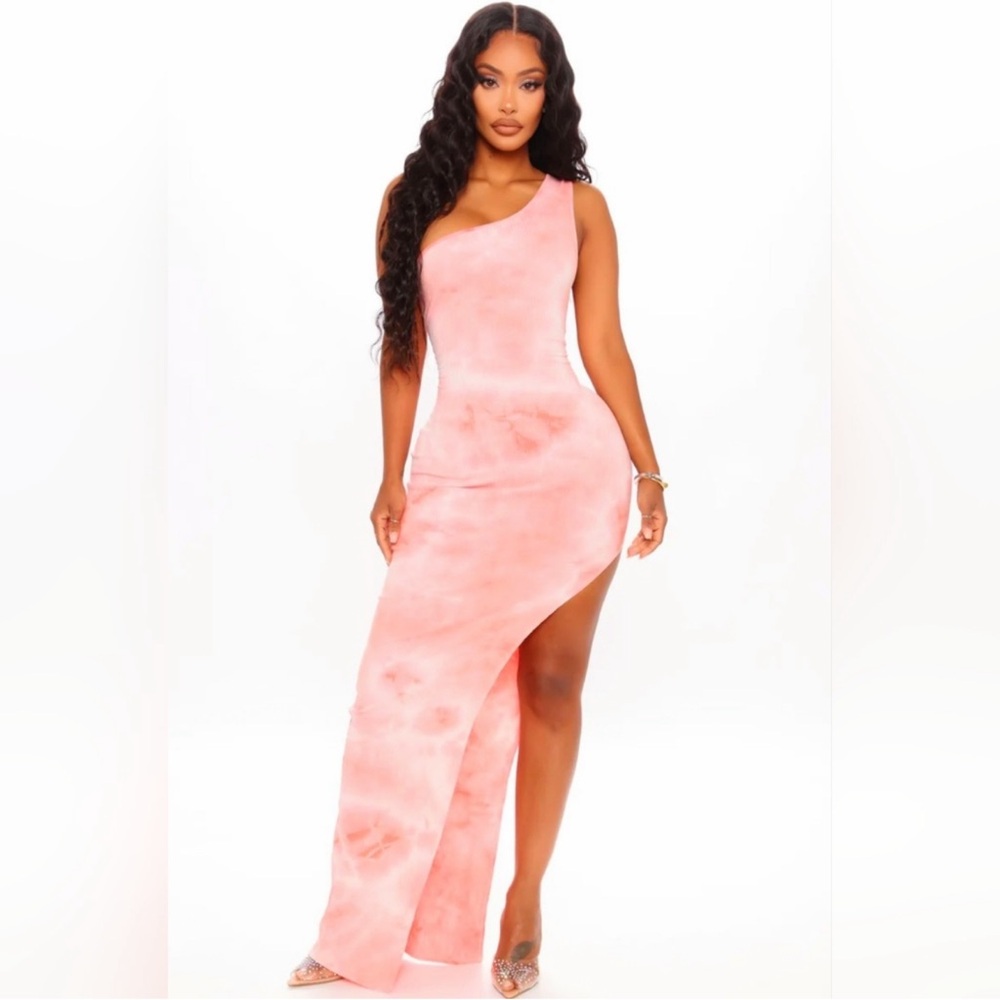 Fashion Nova Pink One-Shoulder Maxi Dress